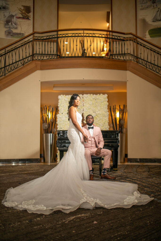 bride and groom lounge portraits